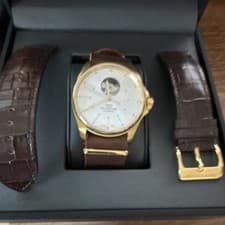 Glycine Gold Dress Wristwatch Brown Leather Strap Men's Analog Original Box