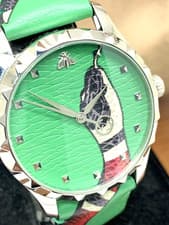 GUCCI Women's Watch YA1264081 G-Timeless Swiss Quartz Snake Green Leather Band