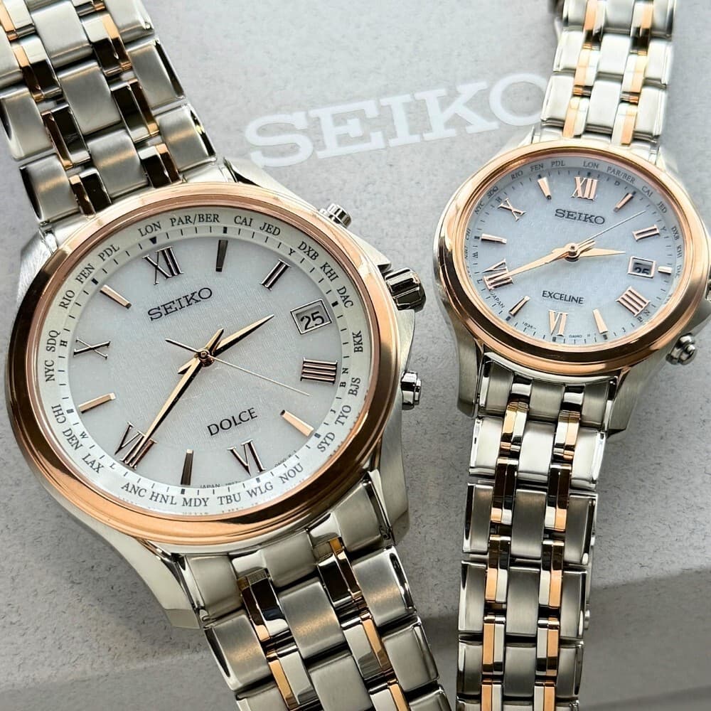 SEIKO Pair Watch Wedding Anniversary Radio Solar Pair Watch Silver Wedding Gold