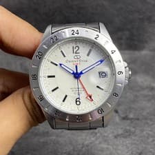 Rare ORIENT STAR GMT Automatic FE02-C0-CA White Dial Watch Men Vintage 1990s