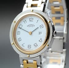 [Exc+5] Vintage Hermes Clipper 30mm White Date Quartz Unisex Watch From JAPAN