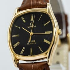 **NEAR MINT** Vintage OMEGA De Ville Cal.1336 Qz Push Gold×Black Roman 33mm Mens