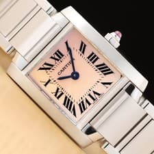 CARTIER LADIES TANK FRANCAISE W51028Q3 STEEL ROMAN PINK MOTHER OF PEARL WATCH
