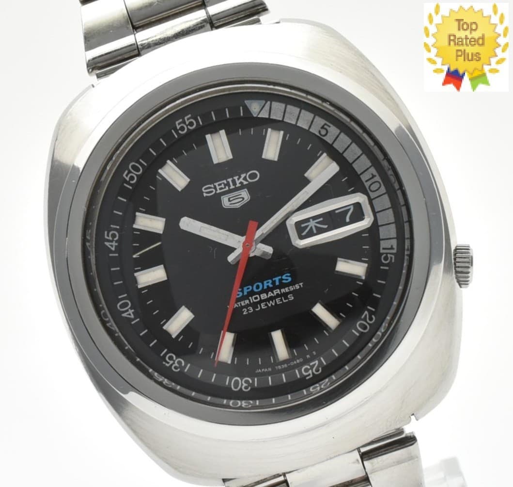 *Rare* Seiko 7S36-0050 Seiko 5 Sports Day Date Black Dial Automatic Men's Watch