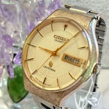 Citizen Crystron Day Date Vintage Watch Gold Tone Timepiece Authentic Rare