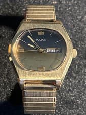 Vtg 1974 Bulova Jet Star F Men's 38mm Watch 11BSACD Automatic Day/Date Fume Dial