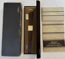 Seiko Lassale 9300-5119 Vintage Quartz Tank Watch ~1984 NOS Unworn Complete Set