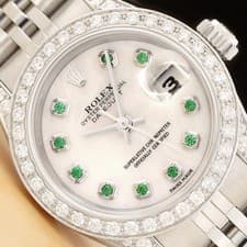 ROLEX DATEJUST 69174 MOTHER OF PEARL TSAVORITE DIAMOND 18K GOLD STEEL WATCH