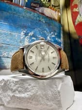 Mens Rolex Oyster Perpetual Date Stainless Steel Silver Dial 34mm Watch