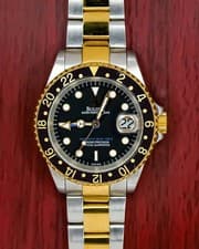 Rare Bulova Super Perpetual Date Black Dial GMT Automatic Two Tone Watch Men