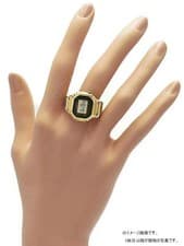 CASIO Ring Watch CRW 001G 9JR Black Gold Dial Stainless Steel Box Card #T532