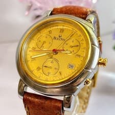 Bulova Men’s Gold Dial Chronograph Watch New Battery, 18.5cm Strap From Japan