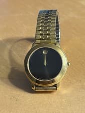 Movado Quartz Wristwatch Gold Stainless Steel Water-Resistant Black Dial