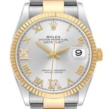 Rolex Datejust Steel Yellow Gold Silver Diamond Dial Mens Watch 126233 Card
