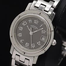 Auth Hermes Clipper 24mm Gray Dial Stainless Steel Ladies Quartz Watch CL4.210