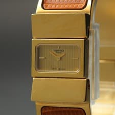 HERMES Loquet L01.201 Gold Brown GP Bangle Quartz 19mm Ladies Elegant Watch