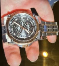Bulova Men's 42mm Silver and real rose gold 18k  Metal Bracelet Watch Geometric