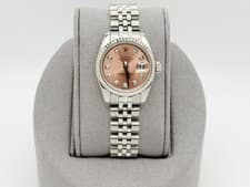 Rolex Ladies Datejust 179174 Pink Salmon Diamond Dial 18k Gold Steel Jubilee
