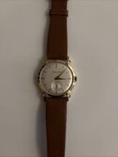 Mathey Tissot Men's Dress Wristwatch Brown Leather Strap Gold Case Analog