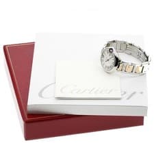 CARTIER BALLON BLEU SM W69007Z3 28mm SS x SS/YG Quartz Silver Dial #C187