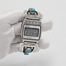 Seiko Alarm A135 5000A Vintage Digital Watch Sterling Turqoise Band New Battery
