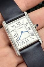 2023 Cartier Tank W4TA0017 Stainless 34mm Watch Factory Diamond Bezel 4323 B&P