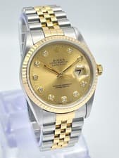 Rolex Datejust 16233 36mm Factory Champagne Diamond Dial Jubilee Fluted Papers