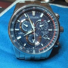 Citizen Eco-Drive Radio Controlled Chronograph Wristwatch Blue Dial Stainless S…