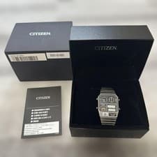 CITIZEN ANA-DIGI TEMP JG2101-78E Silver Black Dial Men Watch 1.22x1.57 Case Set