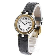 CARTIER SANTOS ROUND SM 27mm SS/YG Quartz White Dial Leather Strap #C504