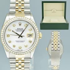 PEARL & DIAMOND BEZEL Rolex DateJust 16013 Two-Tone Yellow Gold Jubilee Watch