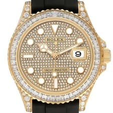 Rolex Yacht-Master 42 Yellow Gold Pave Baguette Diamond Watch 226668 Box Card