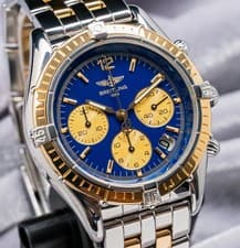 Breitling Chrono Cockpit 37mm SERVICED Blue Dial Yellow Gold Complete D30012