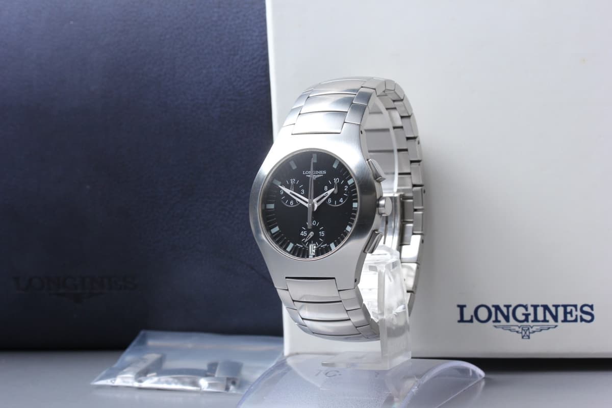 [NEAR MINT] LONGINES Oposition L3.618.4 Black Quartz Chronograph Men's Watch JPN