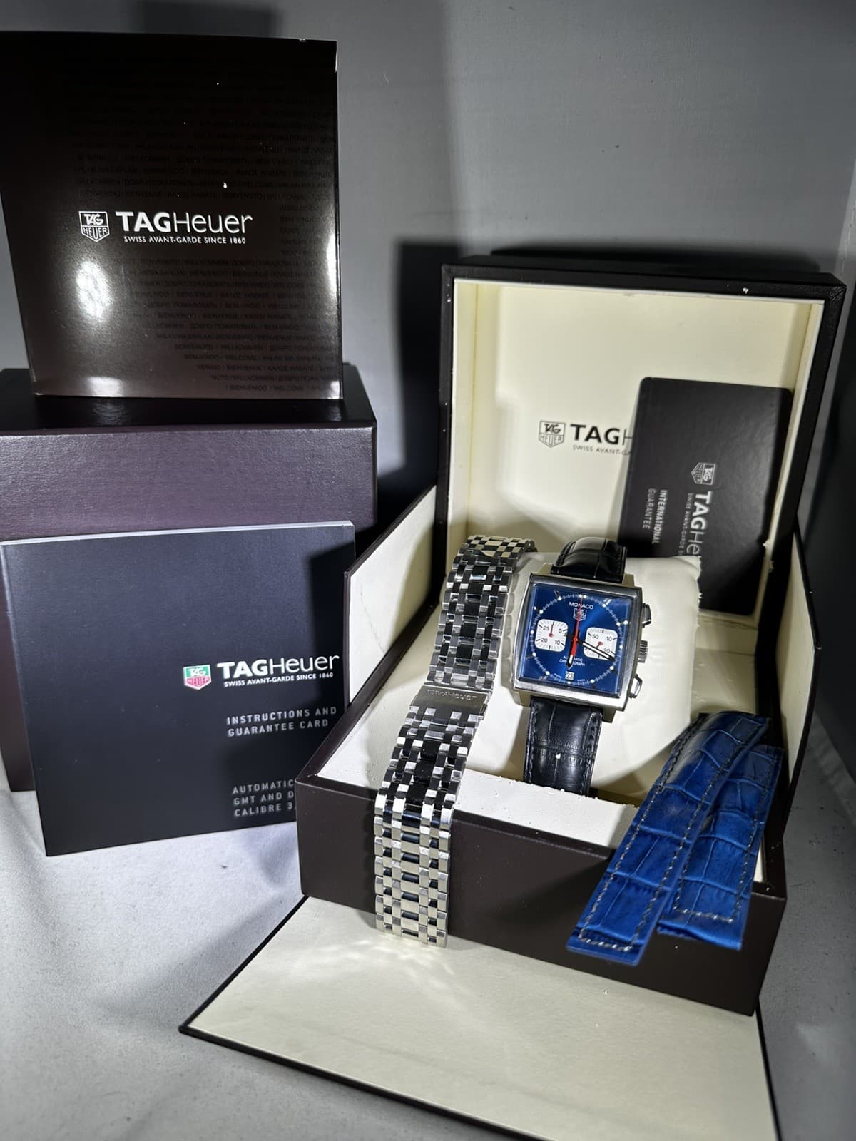 Preowned Tag Heuer Monaco Steve McQueen Chrono 38mm Ref CW2113 Bracelet & Straps