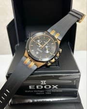 Edox Delfin 10110357 Quartz Chronograph Watch 43mm Black Dial Needs Batt Junk