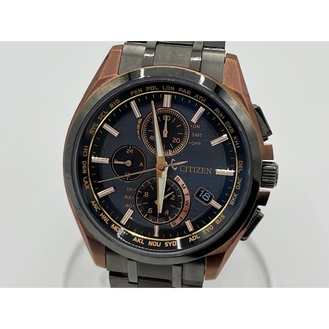 Citizen Atessa Eco-Drive Men's Watch Titanium Black Gold Used From Japan