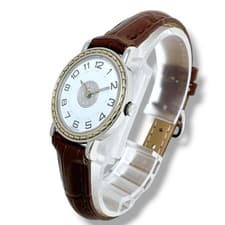 Hermes Wristwatch Sellier Quartz Stainless Steel Brown Leather Strap Ladies