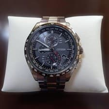 Citizen Attessa Eco Drive Solar Radio Watch Black Bezel Red Accents Used