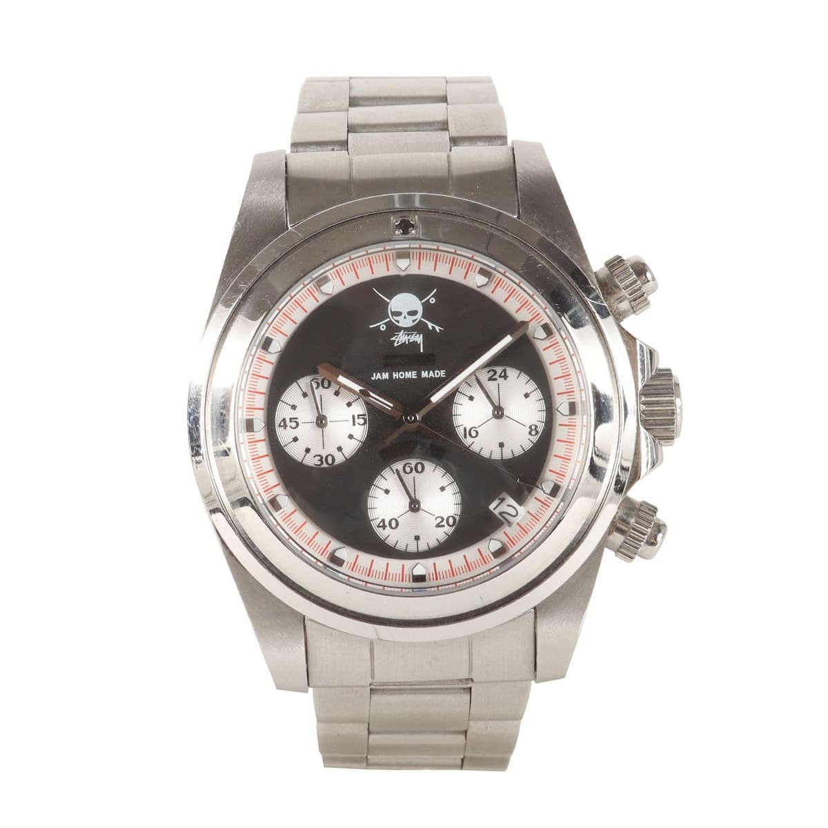 Stussy Crewsader Chronograph Watch Silver Case Black Dial Pre-Owned