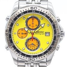 Seiko 7T32-7C70 Quartz Men Watch Yellow Dial 18.5cm Working Collectible Luxury