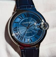 Cartier Ballon Bleu BLUE DIAL 42mm w/ Date Alligator Strap Box & Papers WSBB0027