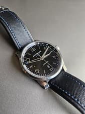 Montblanc UTC Dual-Time GMT Rare Black w/ Blue Accents; Sporting Fabric Strap!