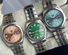 Seiko 5 Automatic Vintage Men’s Watch - Blue Green Salmon Dial - Day-Date