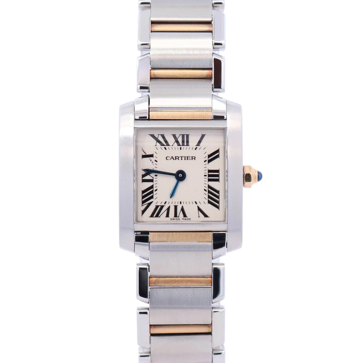Cartier Tank Two-Tone Yellow Gold & Steel 25x20mm White Dial Watch Ref# W51007Q4