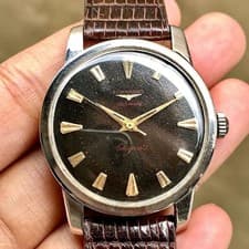 Rare Longines Automatic Conquest Black Dial Baton Index AUtomatic Swiss Vintage
