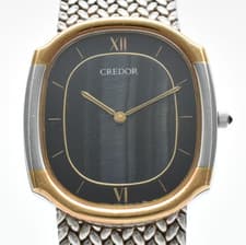 [ EXC+5 ] Vintage SEIKO CREDOR 7770-5141 18K Gold Black Dial Quartz Men's Watch