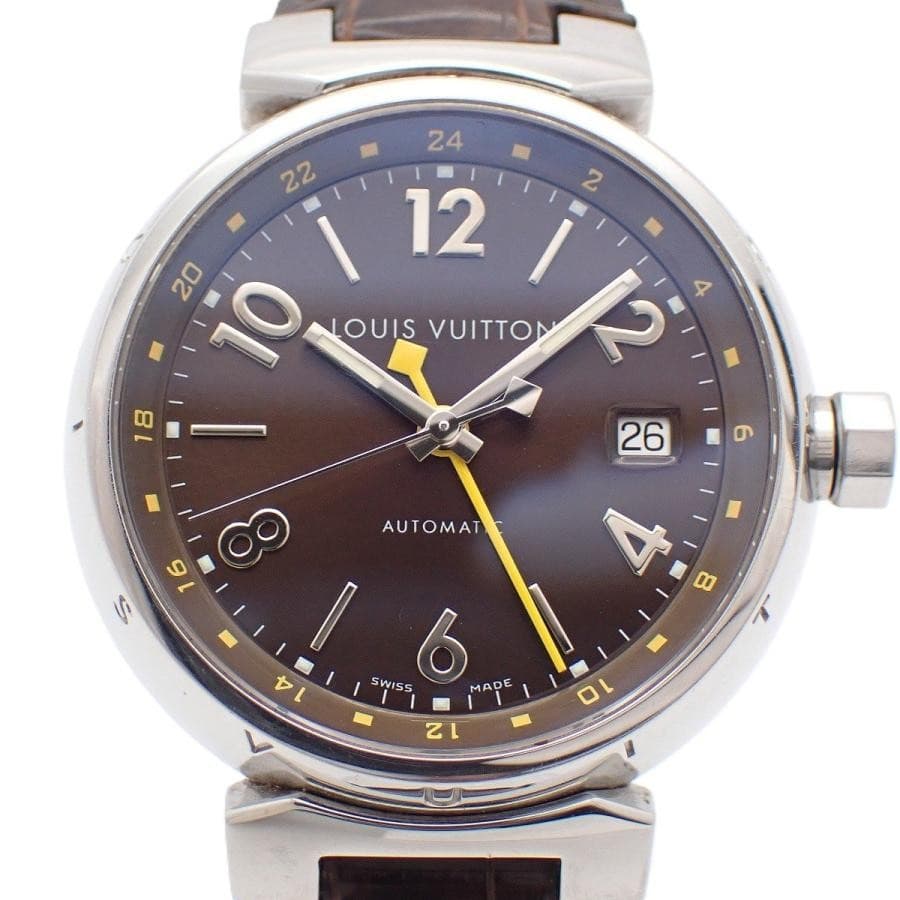LOUIS VUITTON Tambour GMT Q1131 Automatic Brown Dial Leather Men's Watch
