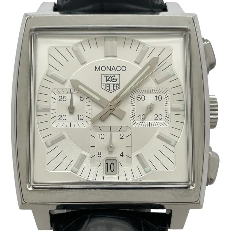 TAG HEUER Monaco Chronograph CW2112 White Stainless Steel Automatic #OK1267