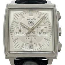 TAG HEUER Monaco Chronograph CW2112 White Stainless Steel Automatic #OK1267